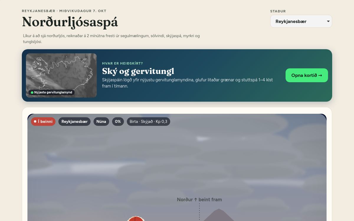Skjámynd af Norðurljósaspá
